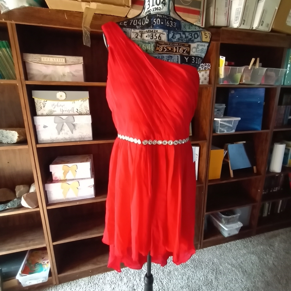 Jodi Kristopher Red One-Shoulder Dress